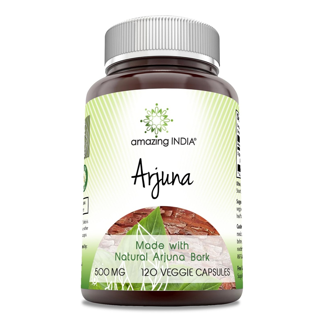 Amazing India Arjuna (Made with Natural Arjuna) 500 Mg Supplement Note 124; Vegetariske Kapsler Note 124; Non- GMO Note 124; Gluten- Free Note 124; Made in USA (1 Pack Note 124; 120 Tæl)