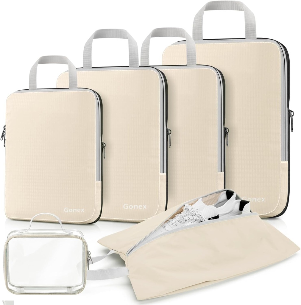 Gonex Compression Packing Cubes, 3pcs / 4pcs Expandable Storage Travel Bagage Tasker Arrangører