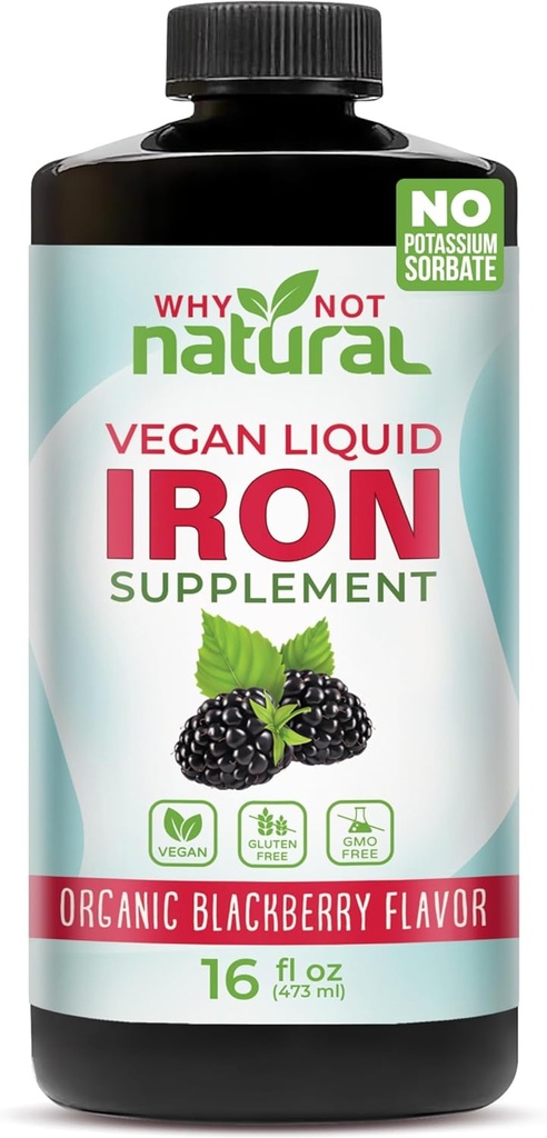 Hvorfor ikke naturligt flydende jern supplement til kvinder, mænd og børn, Vegansk formering for anæmi, Sukker fri, Vegansk, Non- GMO, Organic BlackBerry Flavor 16 Fl Oz