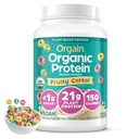 Orgain Organic Vegan Protein Powder, Fruity Cereal - 21g Plant Based Protein, 8g Prebiotic Fiber, Low Net Carb, Ingen laktoseingredienser, Ingen tilsat sukker, Non- GMO, For Shakes & Smoothies, 2.03 lb