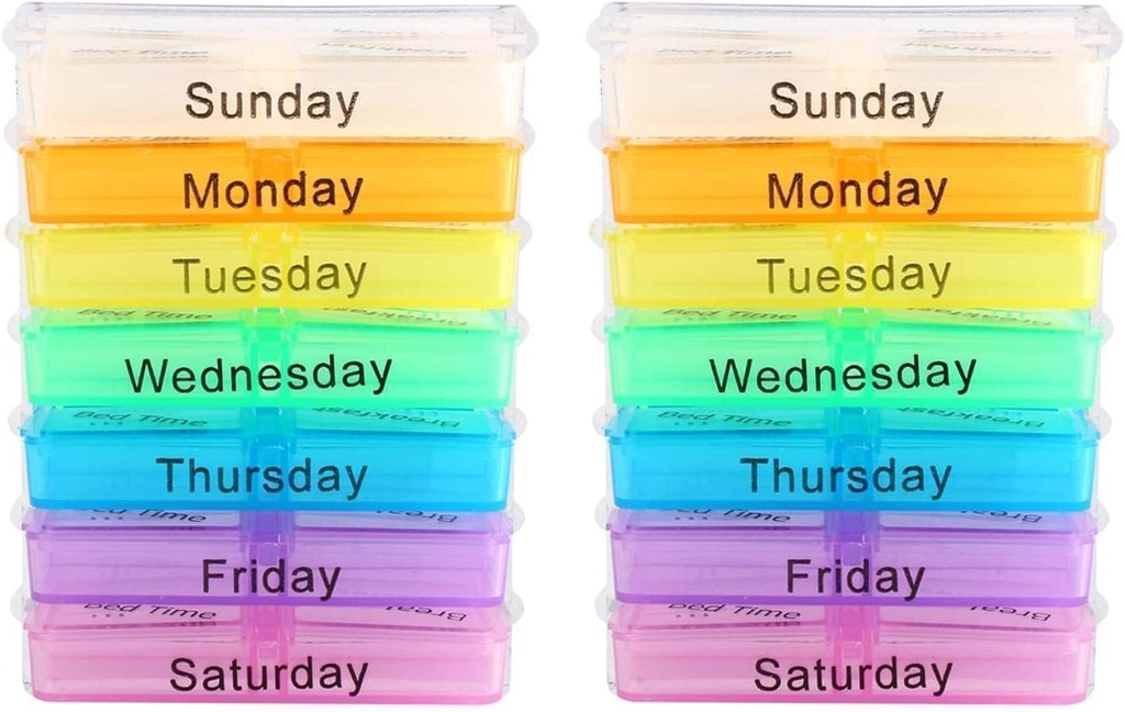 Pill Dispenser, 2 PCS Pill Organizer 4 gange om dagen, 7 dages Pill Box Portable Travel Pill Case Stabile Compartments Personal Medicine Organizer for Vitamin Fish Olies Pills Kosttilskud