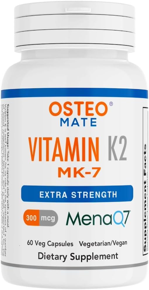 Osteo Mate ® Vitamin K2 (MK- 7) 300 mcg tillæg, ekstra styrke, 60 Veg kapsler
