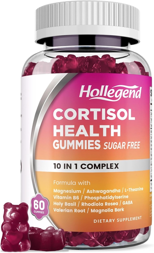 Cortisol Kosttilskud til kvinder Mænd, Cortisol Gummies med Ashwagandha, Magnesium, L- Theanine, Phosphatidylserin, B6 til Cortisol Detox, Afslapning, Sleep, Focus, Sugar- Free, Vegan, 60