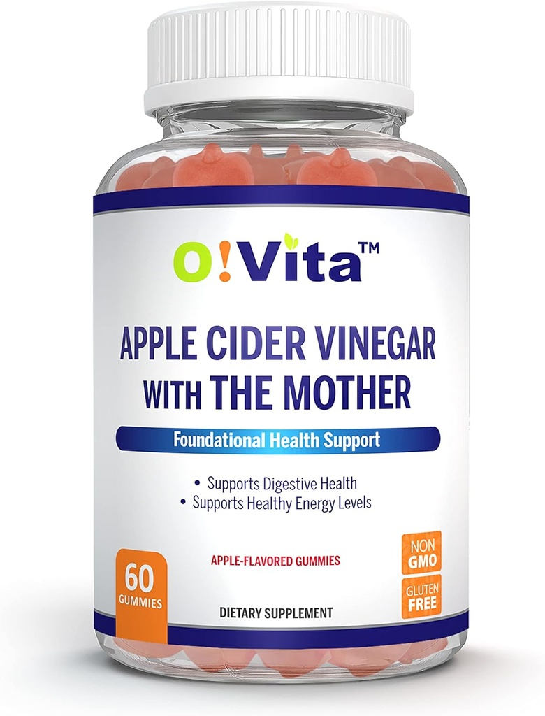 Apple Cider Vincious Gummies med The Mother, Gluten Free, Vegan, Made with Pomagranate, Beet Root, and Vitamin B12 for Energy - 60 non-GMO Apple Flavored Gummies, op til 2-måneders Tilgang