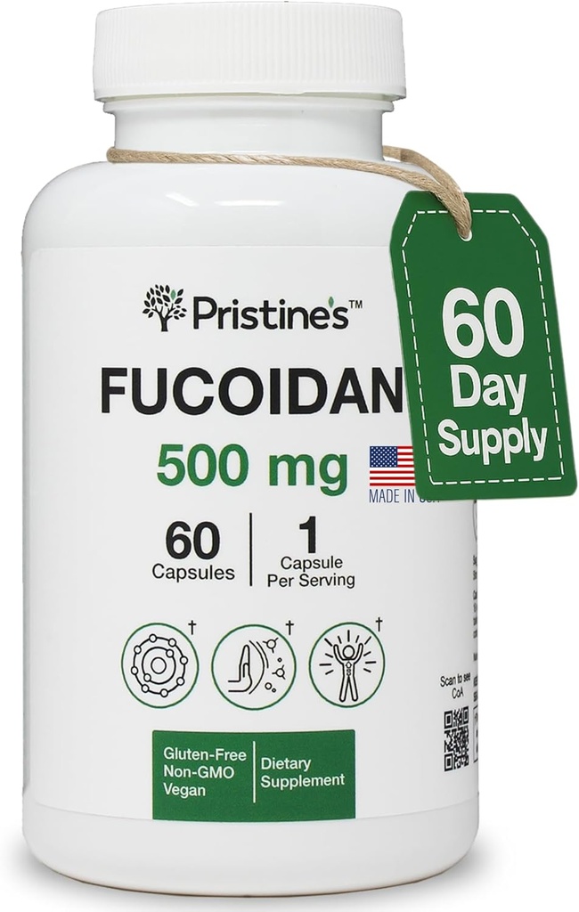 PRISTINE 'S Fucoidan 500MG Immunity supplement kapsler - 60 dages forsyning - Brown Seaweed Extract - Potent urteantioxidant Lung Health & Skin Health Support