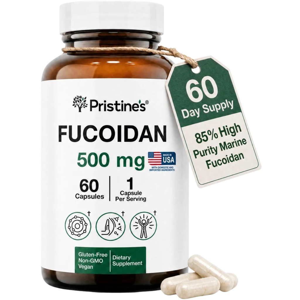 PRISTINE 'S Fucoidan 500MG Immunity supplement kapsler - 60 dages forsyning - Brown Seaweed Extract - Potent urteantioxidant Lung Health & Skin Health Support