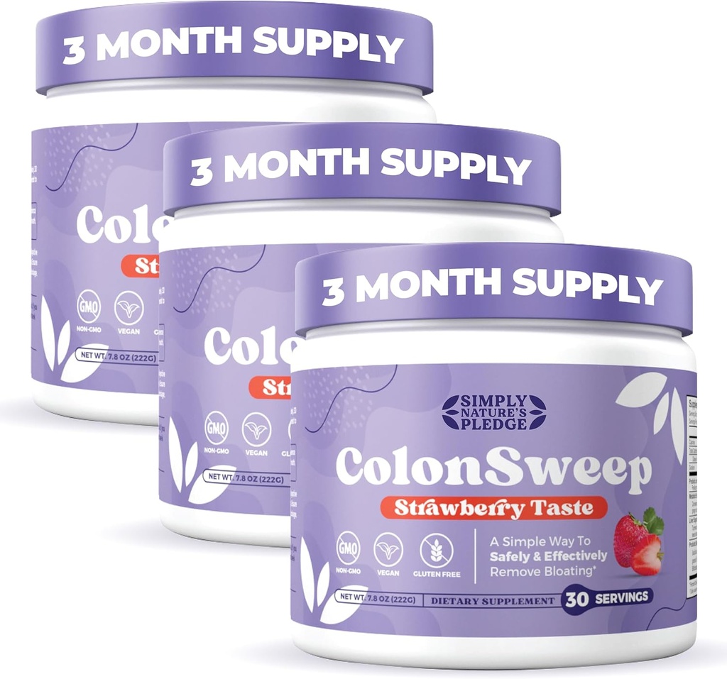 ColonSweep - Strawberry Flavored Probiotic Psyllium Husk Powder Colon Cleanser, 7.8 oz. Fiber Supplement Support for Gut Health - Rengøring til Bloating Relief & Detox- 30 Servering (Pack af 3)