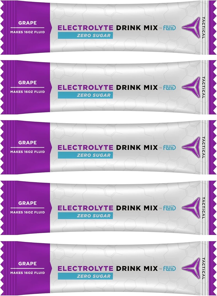 Fluid Tactical - Zero Sugar, Keto Electrolyte Powder, Hydration Packets, Made in USA (Grape, 25 Count)