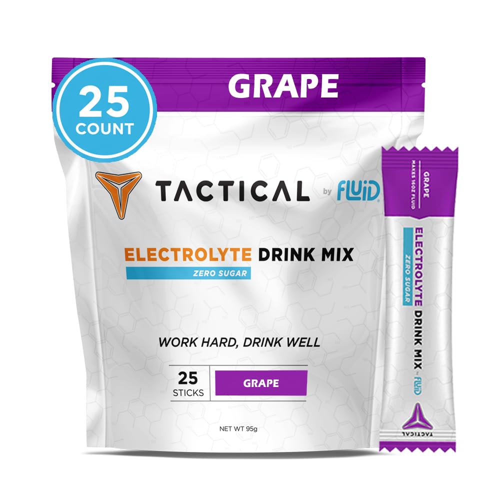 Fluid Tactical - Zero Sugar, Keto Electrolyte Powder, Hydration Packets, Made in USA (Grape, 25 Greve)