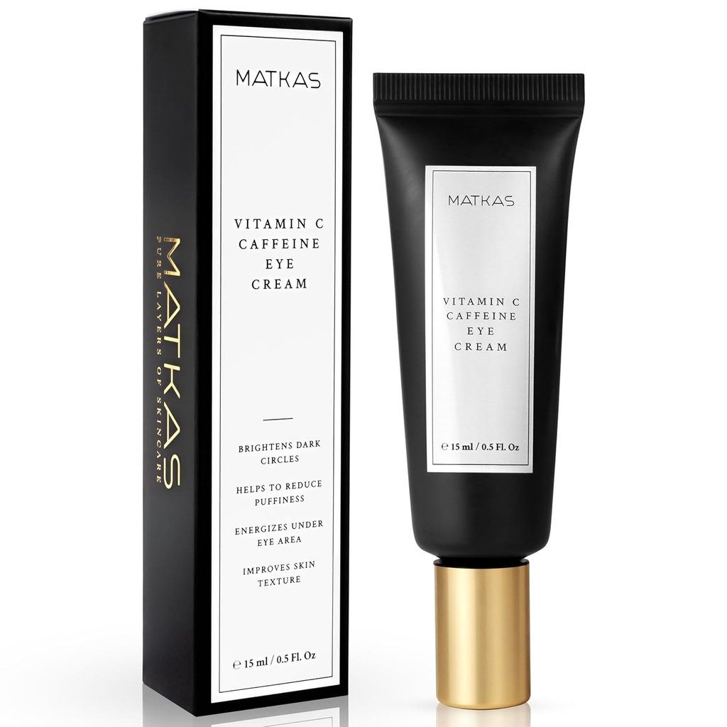 MATKAS Korean Vitamin C Caffeine Eye Cream for Dark Circles 0.5 Fl Oz - Dark Circles Under Eye Treatment, Eyes Cream Anti Aging for Puffy Eyes