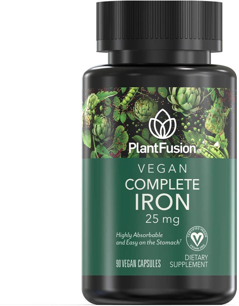 PlantFusion Vegansk jerntilskud fra, Premium Plant baserede jerntilskud til kvinder og mænd (25 mg), Plus Folate & B12, 90 Veggie kapsler