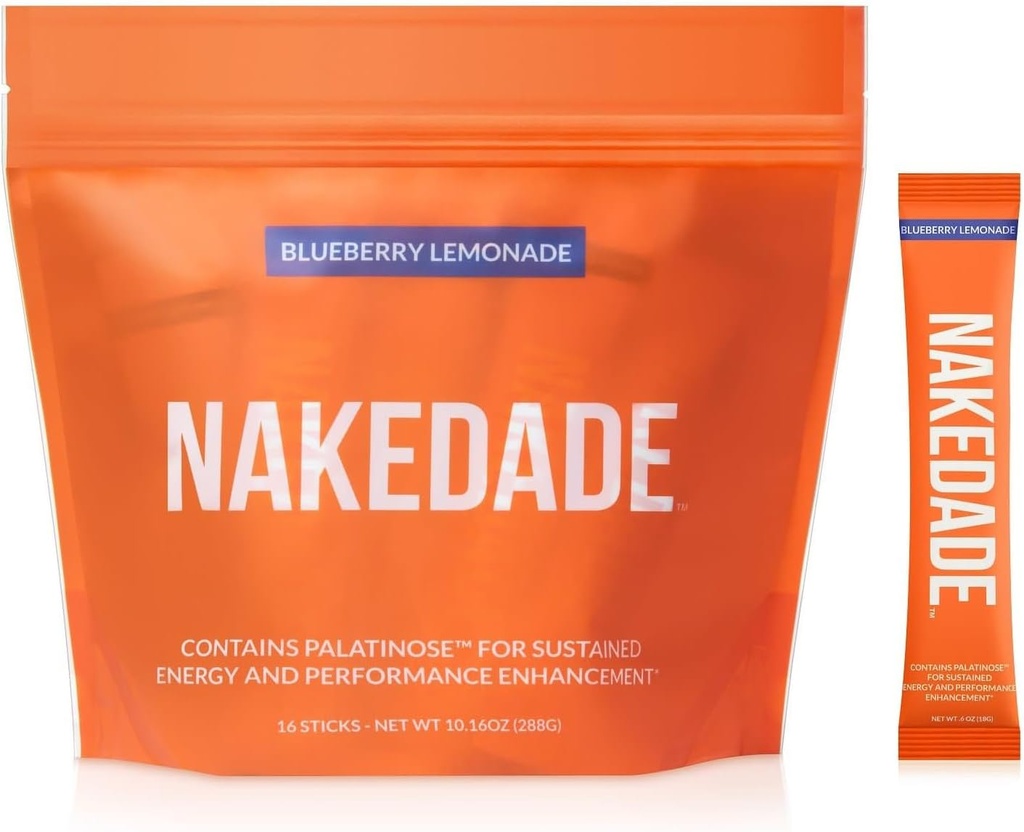 Nakedade Blåbær Lemonade - Performance Enhancing Sports Drink Powder - Elektrolyte Powder - Ingen GMO 'er eller kunstige sødestoffer, Gluten- fri, Soy- fri, Dairy- fri - 16 sticks