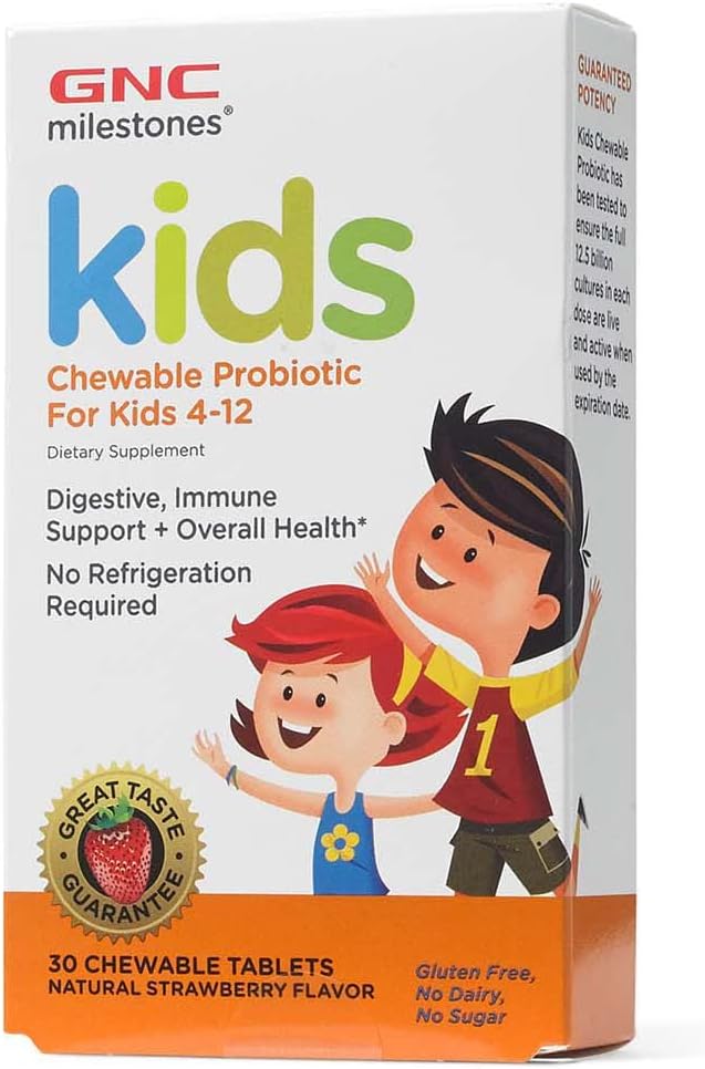 GNC Milepæle Kids Chewable Probiotic for Kids 4- 12, 30 Chewable Tablets, Understøtter fordøjelses- og immunsystemet