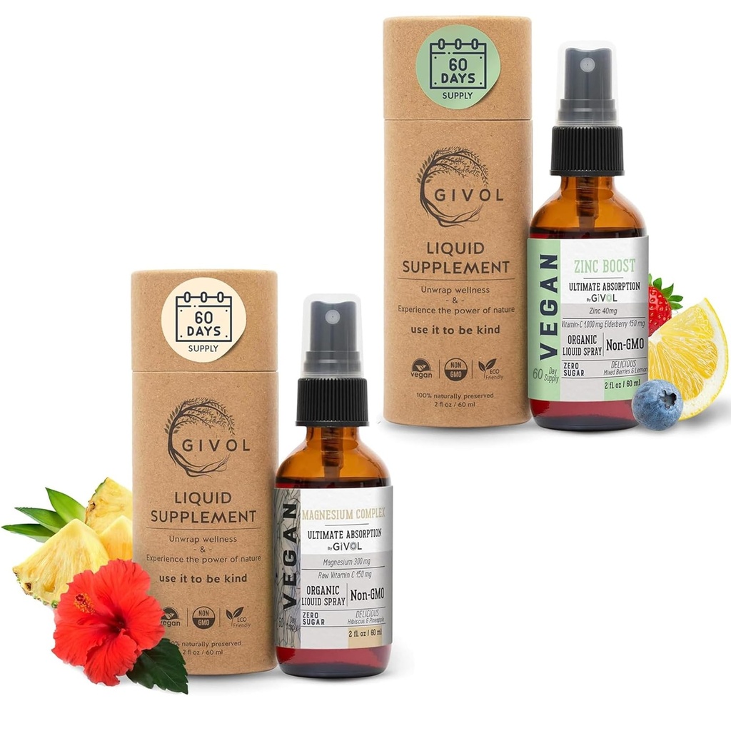 Tri Magnesium Complex - Magnesium Biglycinate, Citrate & Taurate Liquid Spray 300mg w / Raw Vitamin C og Organic ZINC Boost Mist 40mg (Extra Strength) - Sukker fri med VIT C og Elderberry Extract