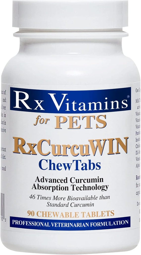 Rx Vitaminer CurcuWIN Curcumin til kæledyr - Kat immunforsvar - Hundefordøjelsesstøtte - 90 ct
