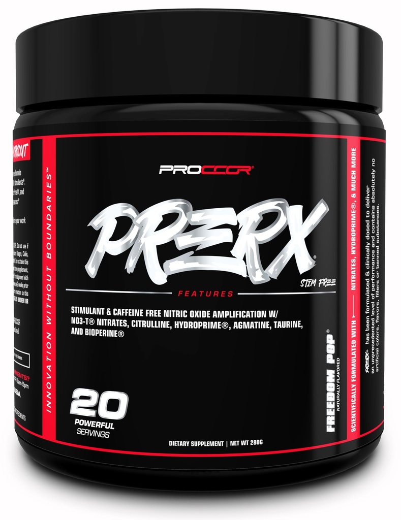 PreRx Koffein Free Version - Fuldt klinisk doseret, Scientific Formulated Performance Pre Workout med Nitrater, naturligt tilsat smag - 20 Servere (Freedom Pop)