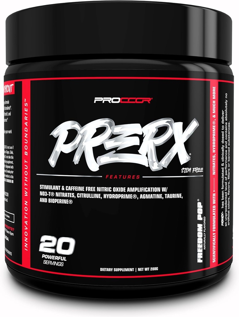 PreRx Koffein Free Version - Fuldt klinisk doseret, Scientific Formulated Performance Pre Workout med Nitrater, naturligt tilsat smag - 20 Servere (Freedom Pop)