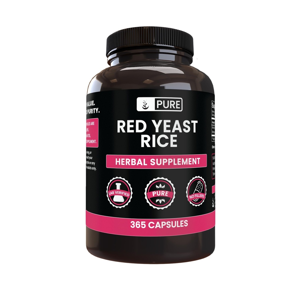 PURE ORIGINAL INGREDIENSER Rød gær ris (365 kapsler) Ingen Magnesium eller ris fyldstoffer, altid ren, Lab Verified