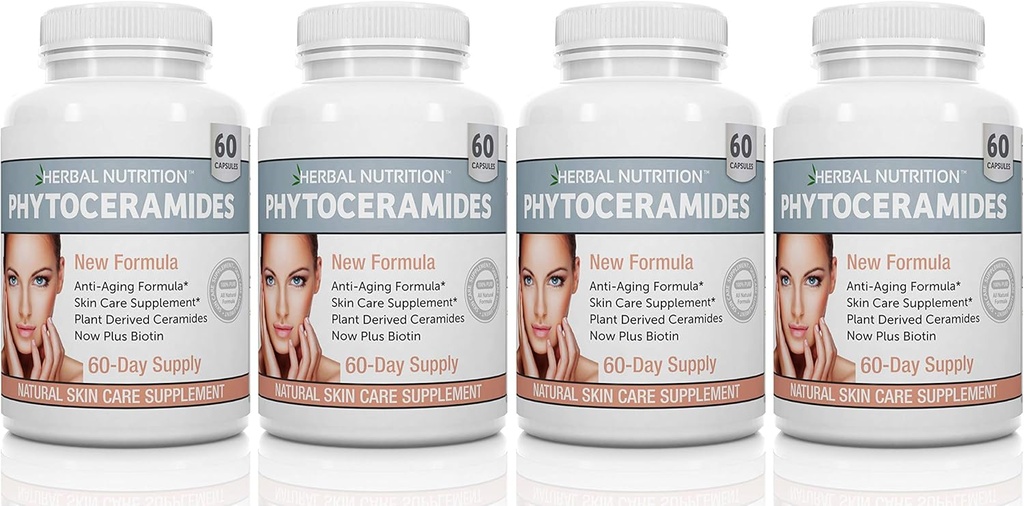 Urte Nutrition Phytoceramider Ris baseret med biotin vitamin A C D og E, 4 Flaske Pack 40mg