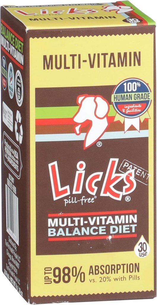 Licks Pill Free Dog Multivitamin - Hundetilskud med vitamin C, D og calcium - Multivitamin Pet Supplies - Gel Pakninger - 30 Anvendelse