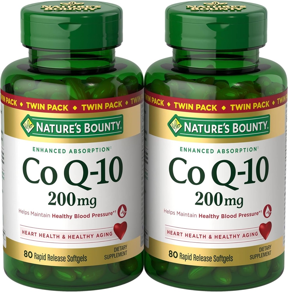 Nature 's Bounty CoQ10 200 mg Softgels, Heart Health & Cellular Energy Support, Twin Pack, 160 Rapid Release Softgels