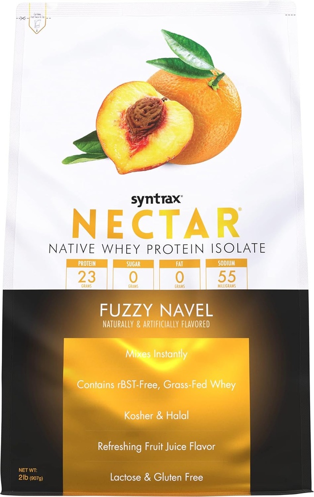 Syntrax Nutrition Nectar, 100% Whey Protein Isolate Powder, Forfriskende frugtsmag, Fuzzy Navel, 2 lbs