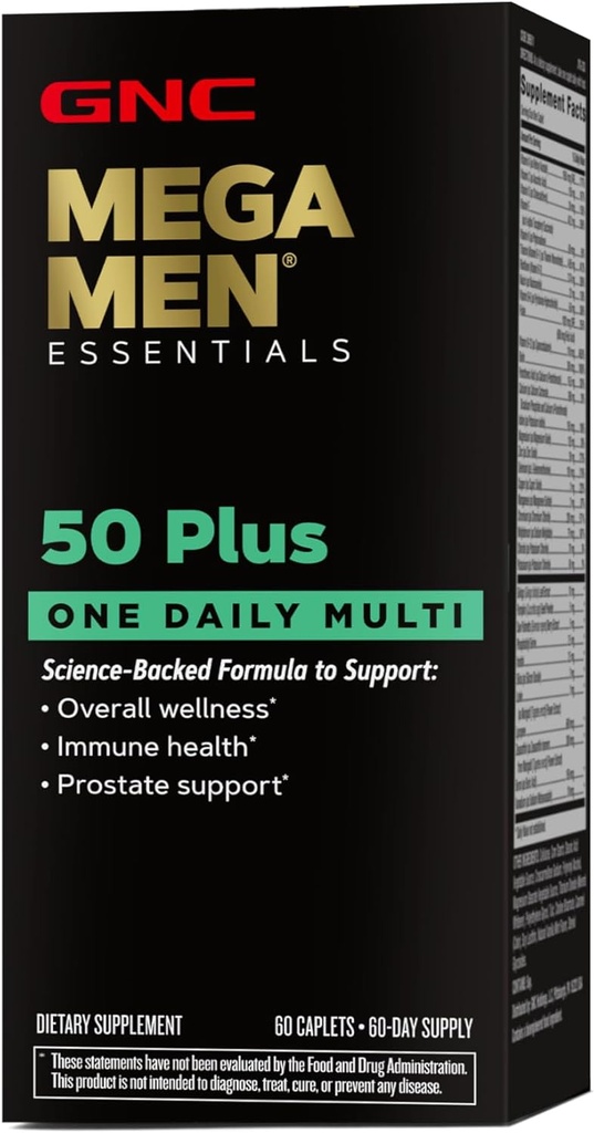 GNC Mega Men One Daily 50 Plus Multivitamin, Science- Backed Formel for Samlet Wellness, Prostata og Circulatory Support og immunforsvar, 60 Greve