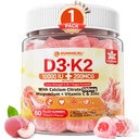 Vitamin D3 K2 Gummies 5000IE / 10. 000 IE med 500mg Calcium + K2 (MK- 7) 200mcg, Magnesium, Vitamin C & Zink, Ekstra Styrke - Ultimate Absorbency for Bones, Muscles, Tænder, Vegan, 60 Greve (pakning med 1)