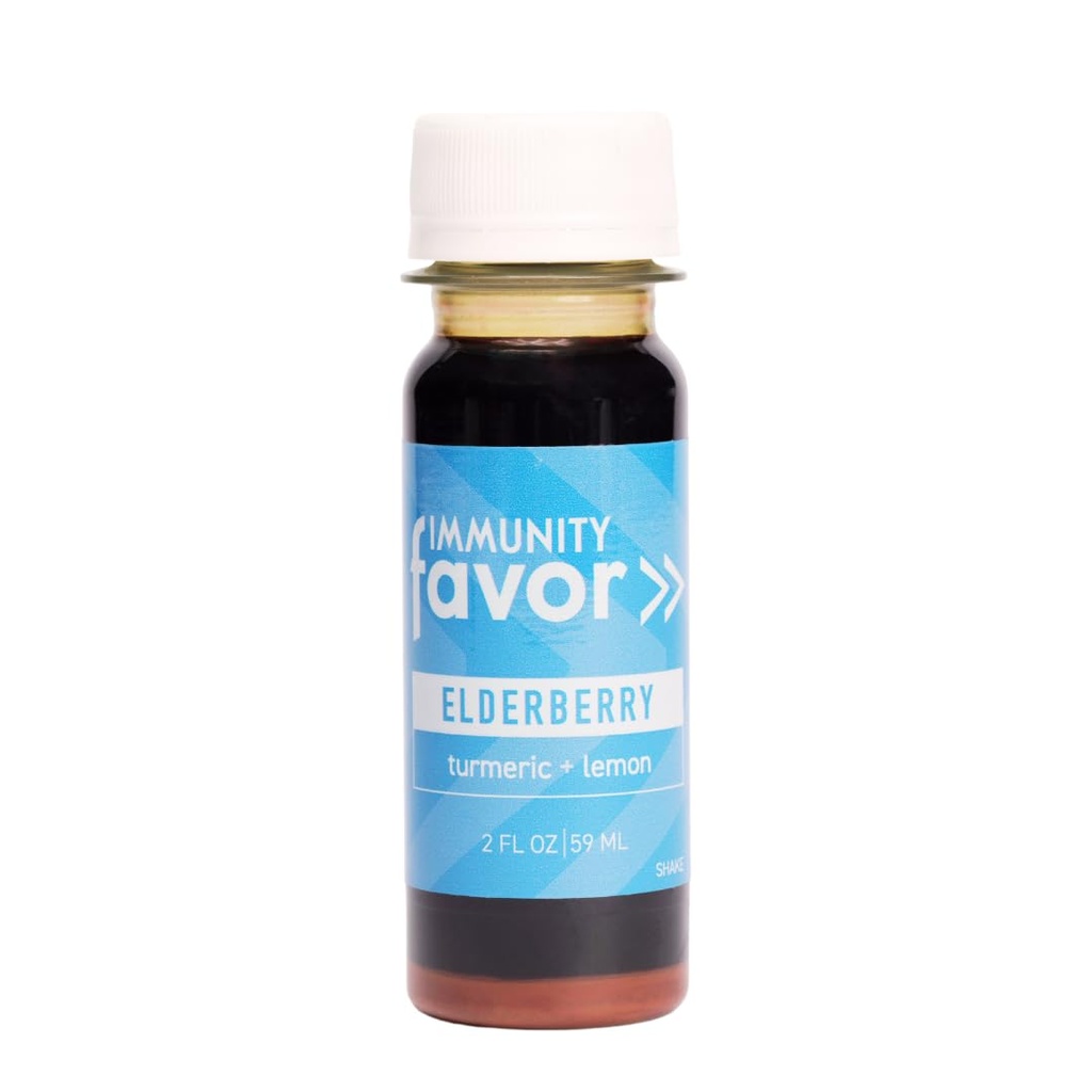 Favor Elderberry Immunity Shot - Natural Wellness Shots med gurkemeje og Lemon - Drik for og Immunitet Boost, Vitamin & Nutrients, & Daglig Wellness - 12 Pack (2oz Hver)