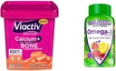 Viactiv Calcium Chews & Vitafusion Omega-3 Gummy Vitaminer Bundle - 60 CalciumChews for Knoglesundhed + 120 Omega-3 Gummies for Heart Health