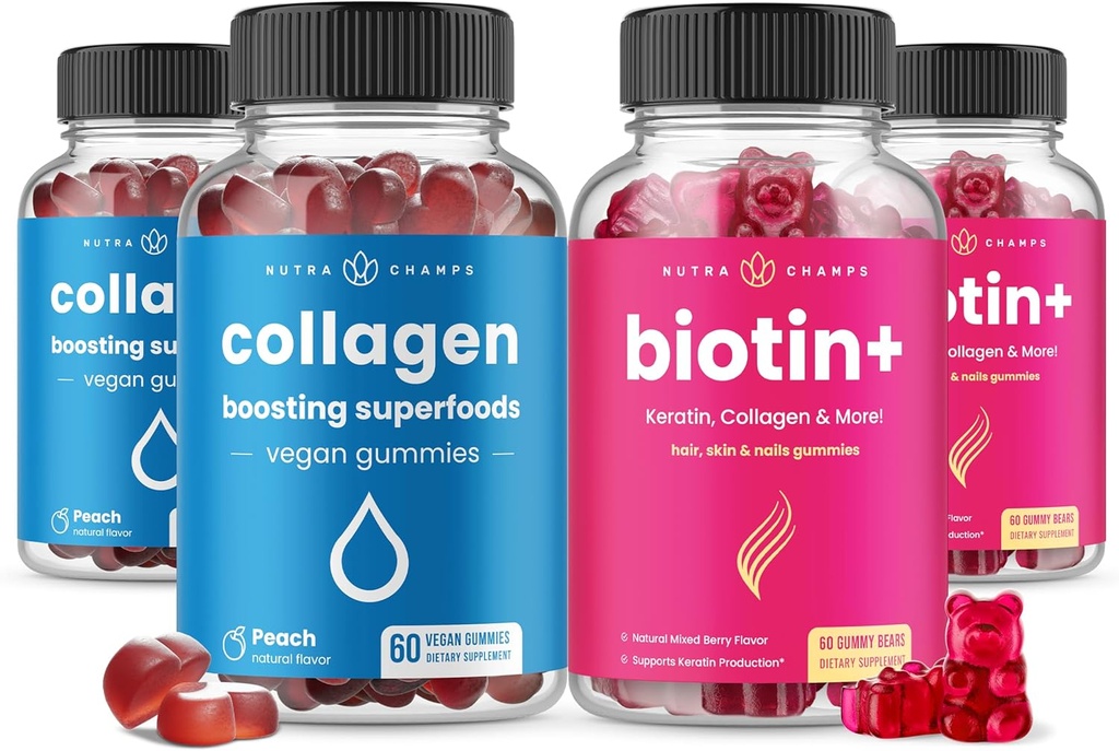 NutraChamps Komplet hår, hud & negle bundle. Biotin, Collagen, Keratin