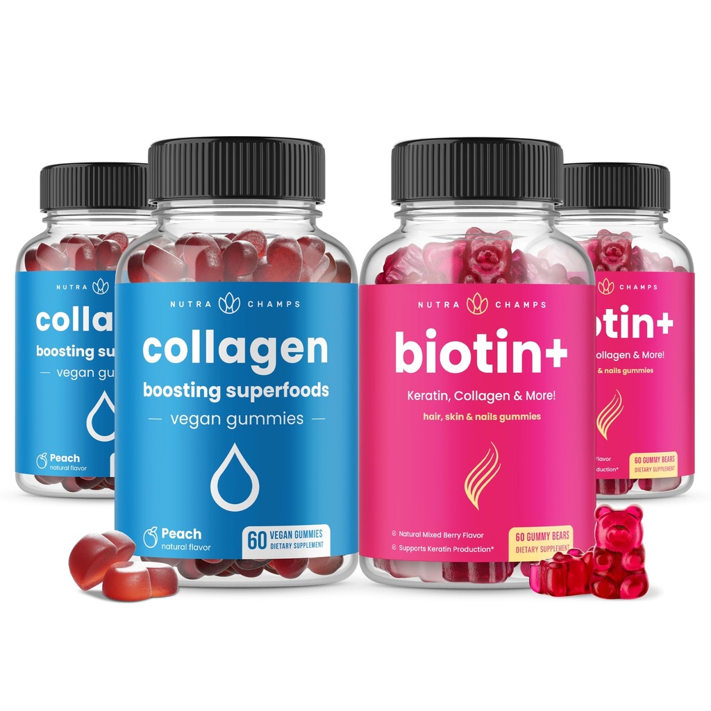 NutraChamps Komplet hår, hud & negle bundle. Biotin, Collagen, Keratin