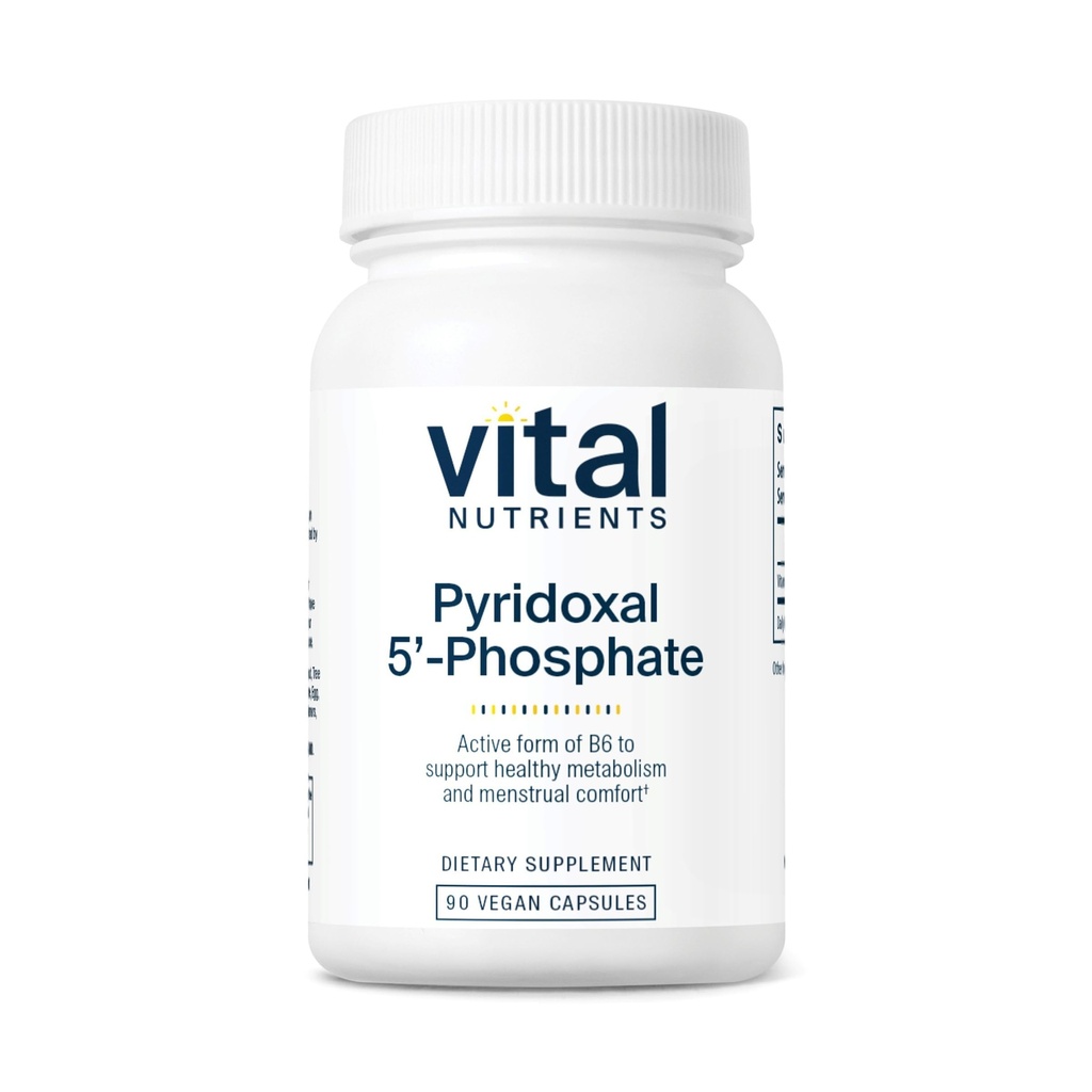 Vital Nutrients Pyridoxal- 5 Fosfat- 1 4; Aktiveret vitamin B6 1 4; Metyleret B6 til Metabolisme, PMS og Menstruel Support * 1 4; Højstyrke P5P Supplement 1 4; Gluten, Dairy, Soy Free