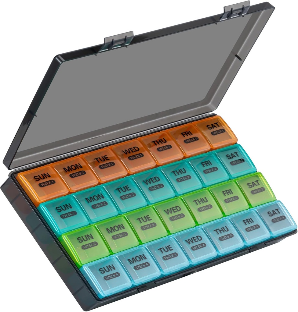 Månedlig Pill Organizer, 28 Dag Pill Box 1 tid en dag med støv- bevis sag, Store 4 uger en måned Pill Case Container, Daglig Vitamin Case Box for piller / Medicin / Fish Oil / Kosttilskud Farveløs