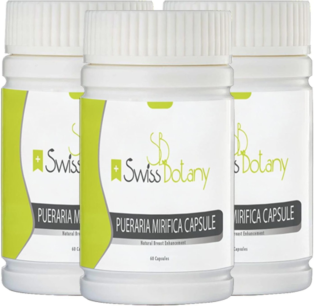 Swiss Botany Organic Pueraria Mirifica Breast Enhancement Pills for Women - Bryst Udvidelsen Kapsel for Elasticitet, Firmness og Smoothness - Forbedrer hud, hår og negle, 3 x 60 Kapsler