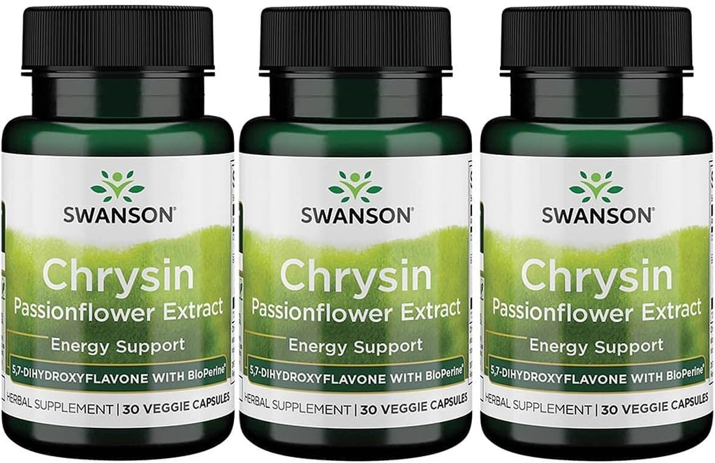 Swanson Chrysin Passionflower Extract - Urtetillæg Fremme af sundhed, Wellness & Fitness - Naturlig formel kan støtte Lean Muscle Vedligeholdelse - (30 Veggie kapsler)