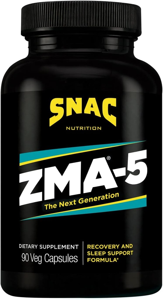 SNAC ZMA- 5 Sleep Support, Promote Muscle Recovery & Growth, Immunity Support, & Restorative Sleep with Zink, Magnesium & 5- HTP, Post Workout, Før Bed ZMA Kosttilskud 90 Veggie Kapsler