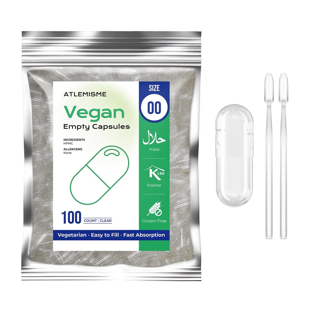 Tomme Veganske Kapsler Størrelse 00 - Veganske Kapsler Tomme (100 Greve) DIY Vegetabilske