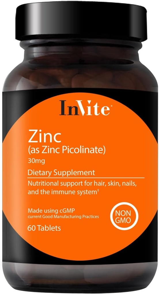 InVite Health Zinkpicolinat - 30 mg som Zinkpicolinat - understøtter immunforsvar, negle, hud og hårsundhed - 60 tabletter (2 - Pack)