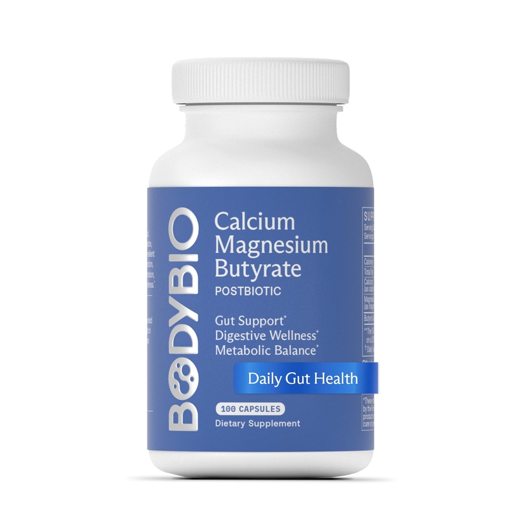 BodyBio Butyrate - Postbiotic for Gut Health, Digestive Support, Bloat, Gas & Constipation Relief, Leaky Gut Repair - Calcium, Magnesium + Butyric Acid Supplement for GI Wellness