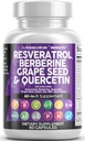 Clean Resveratrol Supplement D124; Berberine Grape Seed Extract Quercetin Green Tea Extract Acai Noni Polyphenol Supplement for kvinder & mænd Anti Aging N- Acetyl Cysteine NAD Booster
