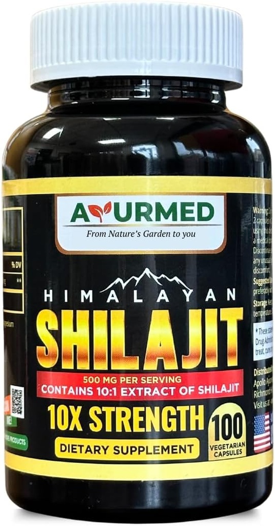 Pure Organic Himalayan Shilajit kapsler (Shilajeet) til mænd og kvinder - 5000 mg Ækvivalent - Natural Energy & Stamina Booster - 100 Veg Kapsler 124; Lavet i USA - Fulvic Mineral Supplement