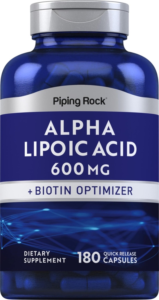 Piping Rock Alpha Lipoic Acid 600 mg 6. 4; 180 Kapsler; 12. 4; Plus Biotin Optimizer 10. 4; ALA Supplement 12. 4; Non- GMO, Gluten Free