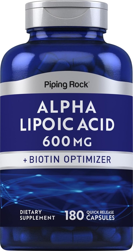 Piping Rock Alpha Lipoic Acid 600 mg 6. 4; 180 Kapsler; 12. 4; Plus Biotin Optimizer 10. 4; ALA Supplement 12. 4; Non- GMO, Gluten Free