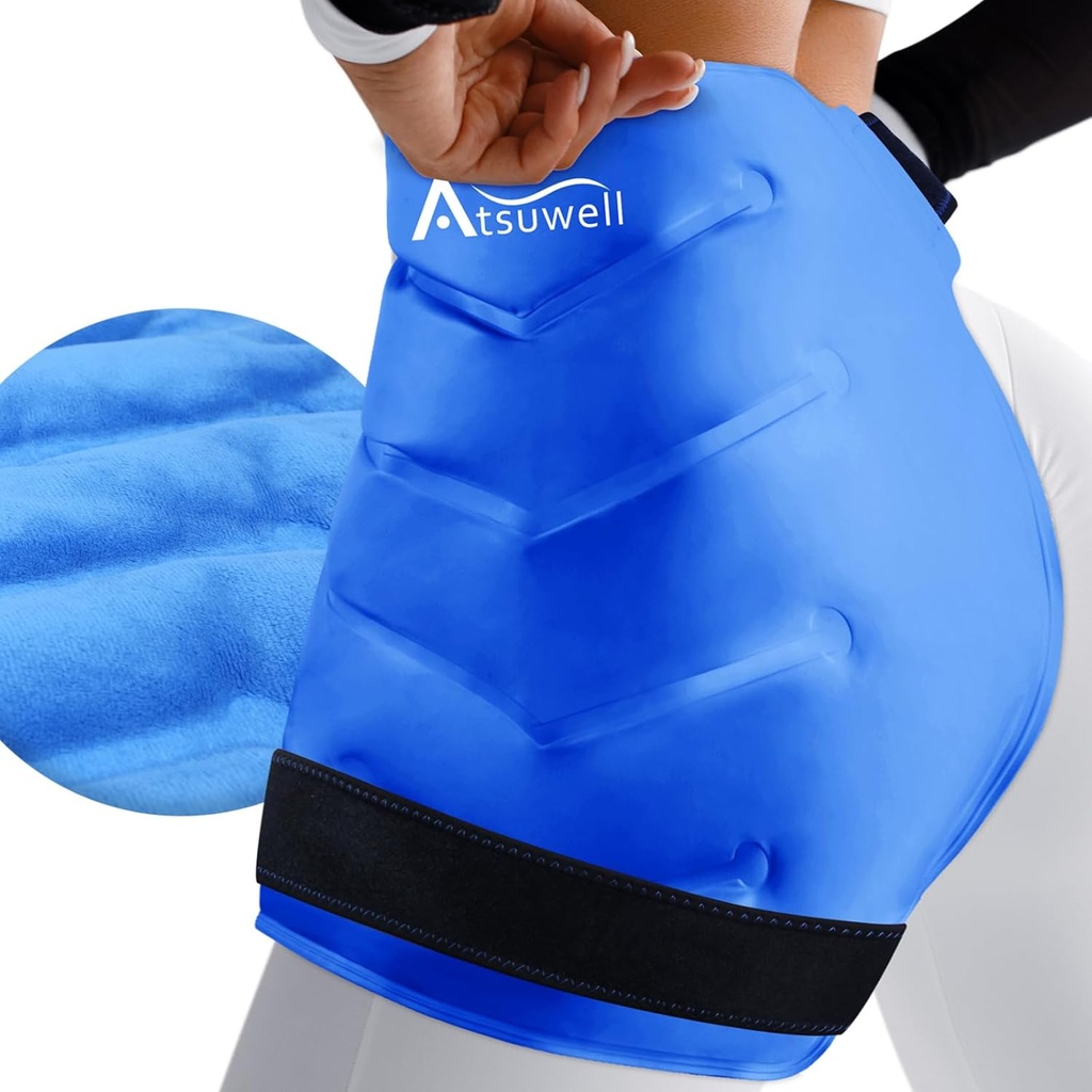 Atsuwell XL Hip Ice Pack Wrap, Gel Cold Pack til Hip Care, Genanvendelig Ice Pack til Hip Erstatning, Soft Plush Lined Cold Compress til Hip, Knee, Tilbage, Blå