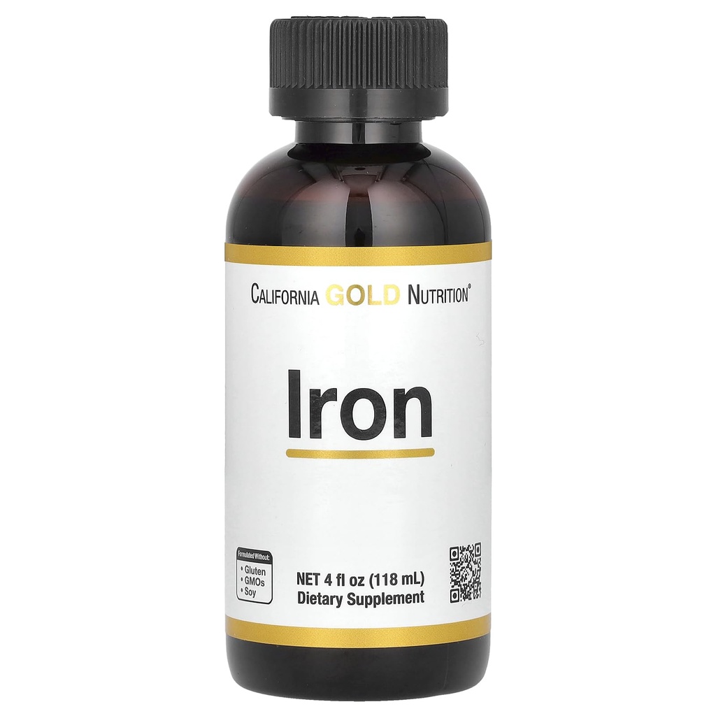 California Gold Nutrition Iron, som Ferrous Bisglycinate Chelate og Gul Dock Root, 4 fl oz (118 ml)