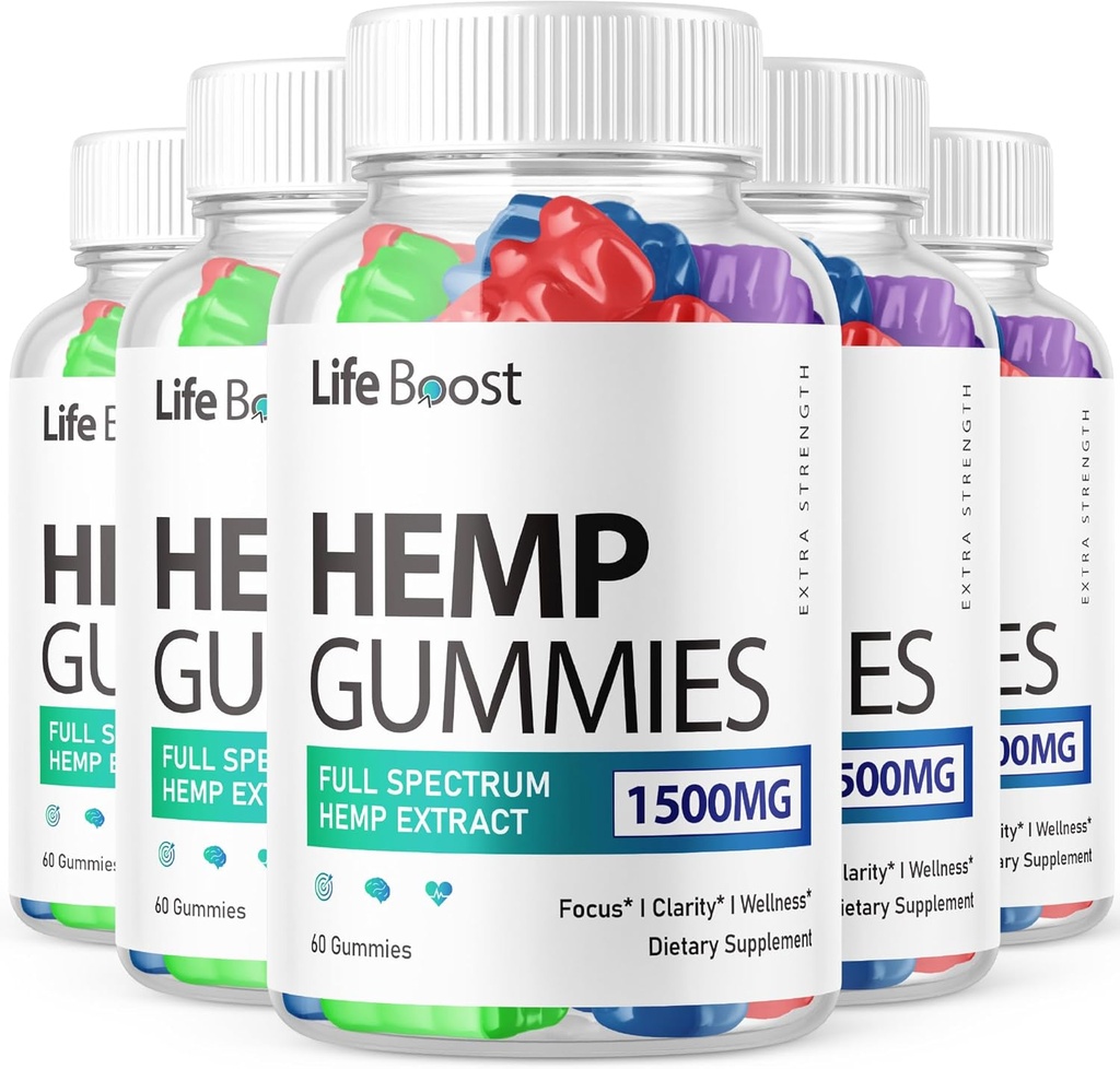 (5 Pack) Life Boost Hamp Gummies Advanced Strength Performance Hamp Blend Formel, Big Size Lifeboost Hamp Gummy med 25mg Hamp Extract, Great Smag 1500mg Per flaske, Ny 2024 Gummies (300 Gummies)