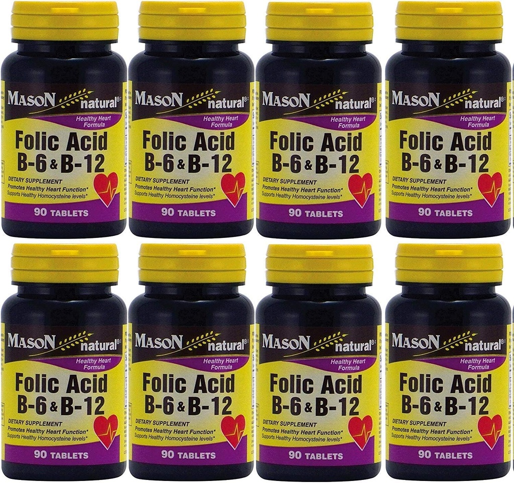 Mason Vitaminer Folinsyre B- 6 & B12 Heart Health Formel 90 tabletter pr. flaske pakning med 8 i alt 720 tabletter