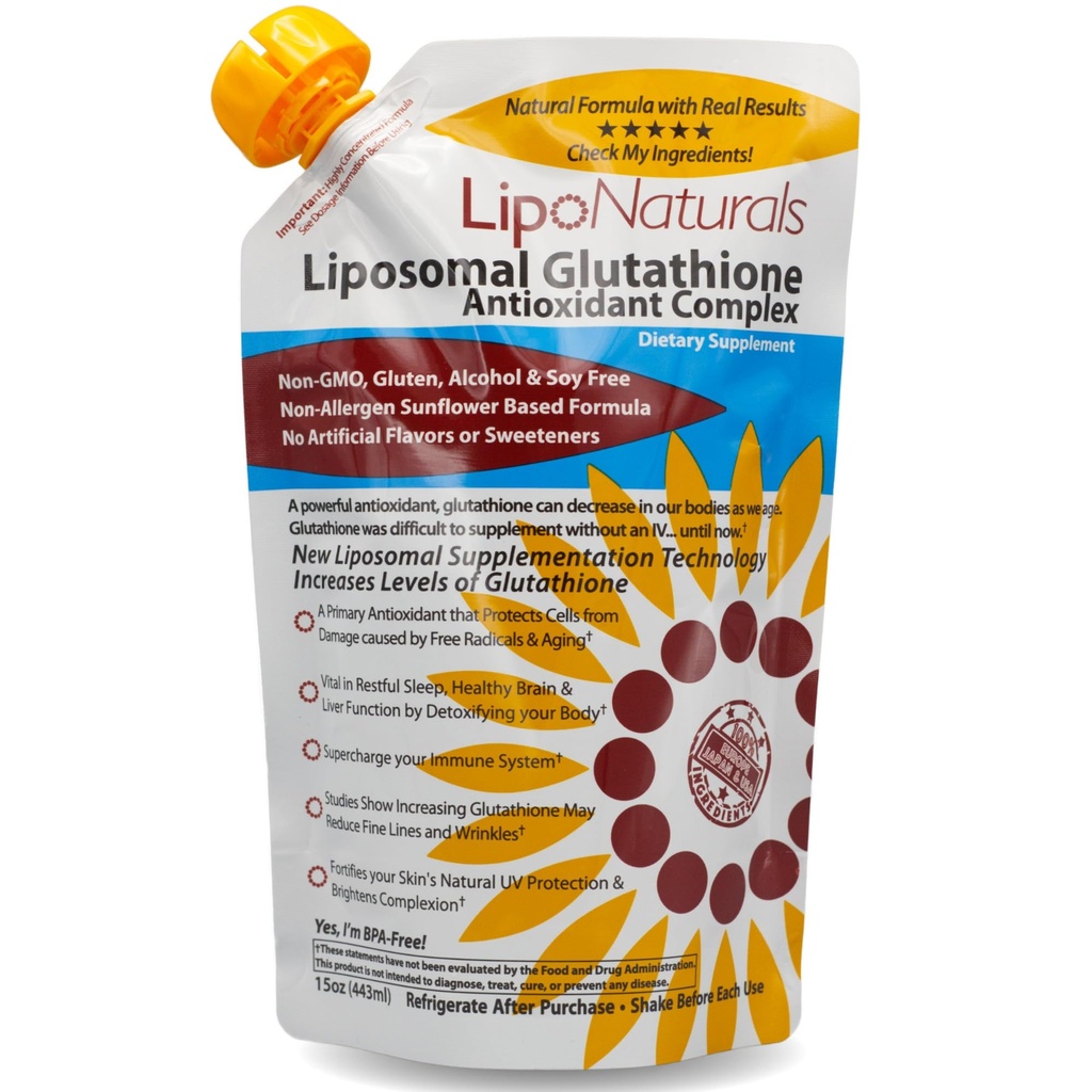 Lipo Naturals Liposomal Glutathione Complex Liquid (30 doser) - Natural Formel Immunity + Leversundhed + Anti- Aging Support med C-vitamin - Vegan, China- Free (15oz / 443ml)