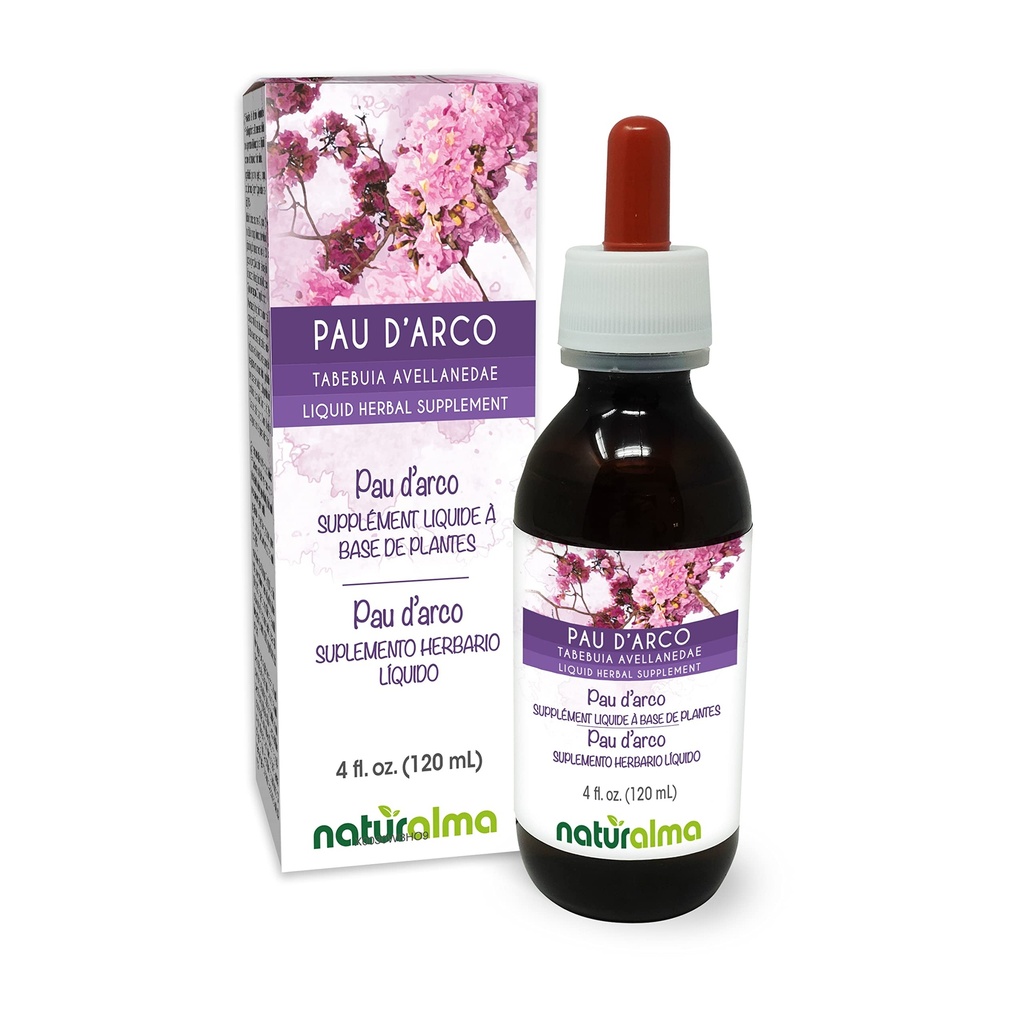 Naturalma PAU d 'arco eller Lapacho (Tabebuia avellanedae eller Tecoma curialis) bark Alkoholfri tinktur - 4 fl oz Liquid Extract in Drops - Herbal Supplement - Vegan